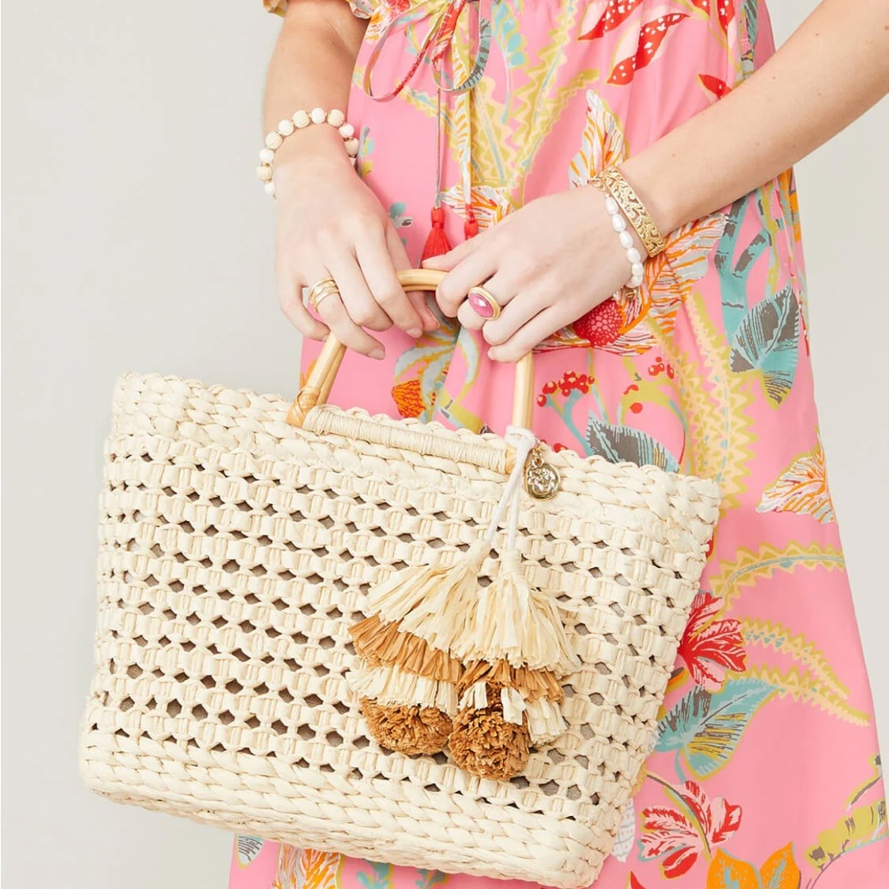 Chic Woven Straw Tote Bag - Cream and Tan papyrus woven tote by spartina